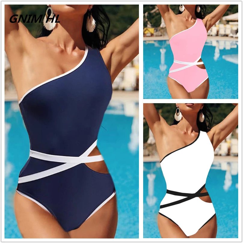 

GNIM HL Цельный купальник бикини Новинка 2019 сплошной купальный костюм для Для женщин на одно плечо Бразильский бикини, купальник, лето пляжная ...