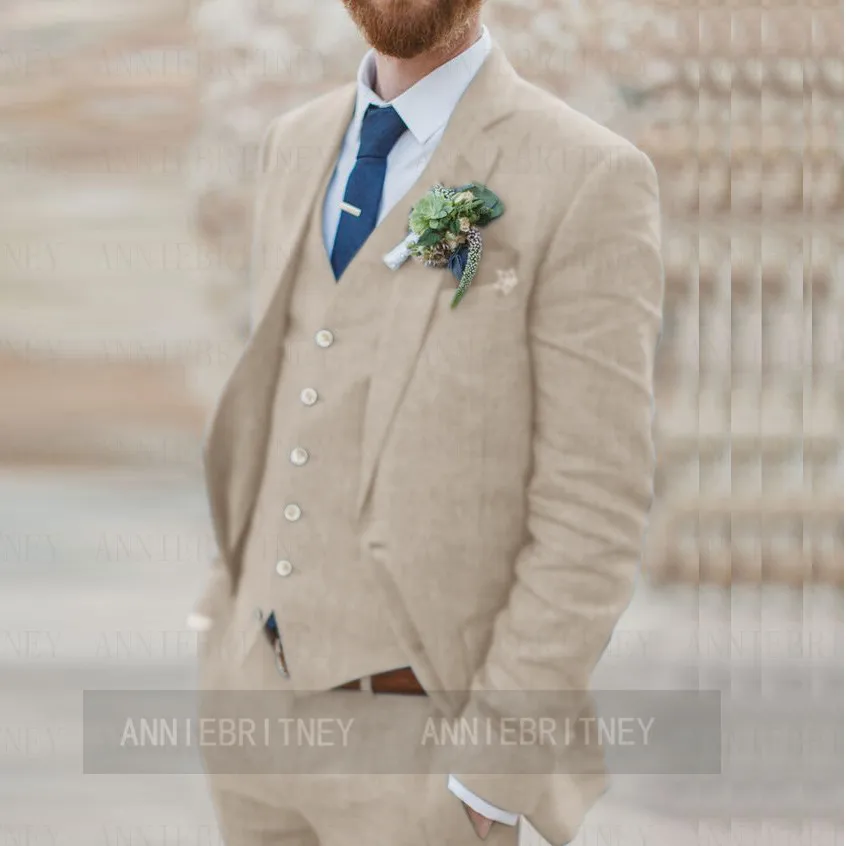 Светильник-голубые льняные мужские костюмы для пляжа свадьбы смокинги жениха