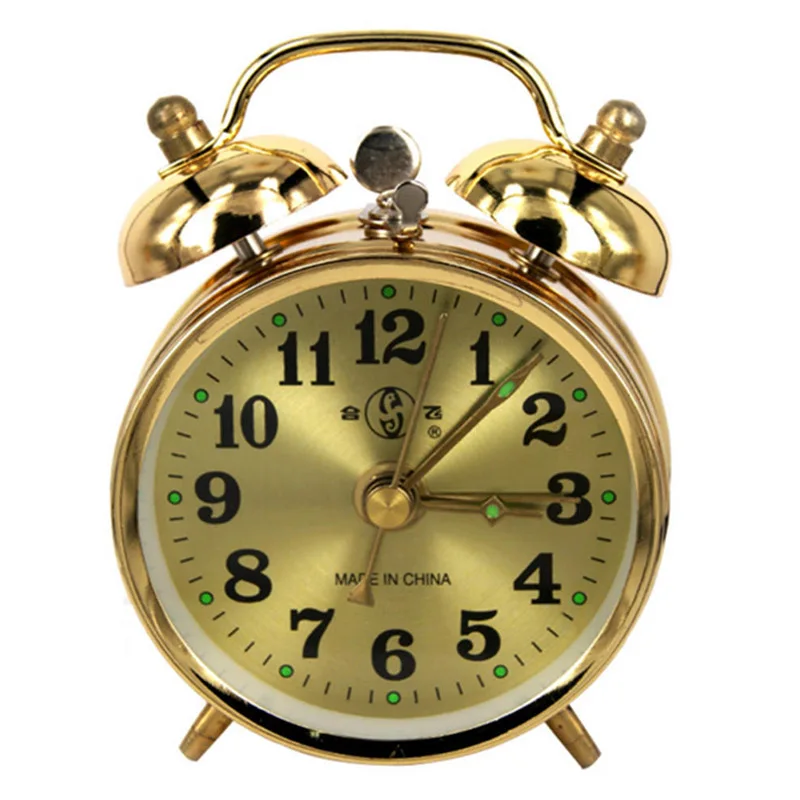 

Механические золотые часы-будильник в форме подковы с ручным заводом, винтажные металлические часы, милый большой будильник с кольцом