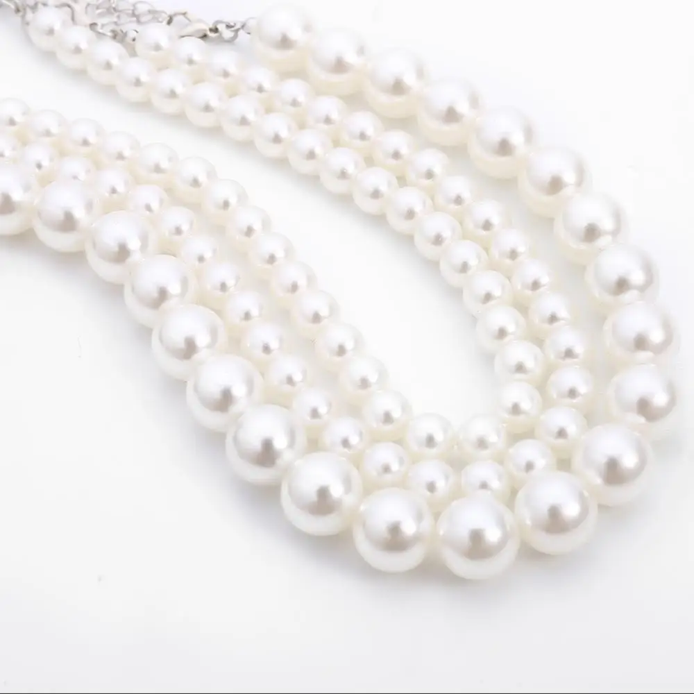 Multi-Layer White Imitation Pearl Necklace Bead  Chain Punk Ladies Wedding Short Clavicle Necklac Girl Charm Banquet Jewelry images - 6