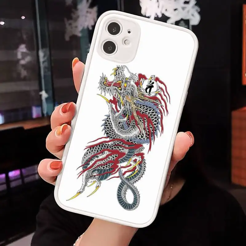 

Flower dragon snake Phone Case Matte transparent For White iPhone 12 Mini 11 Pro XR XS Max 7 8 Plus X Back Cover