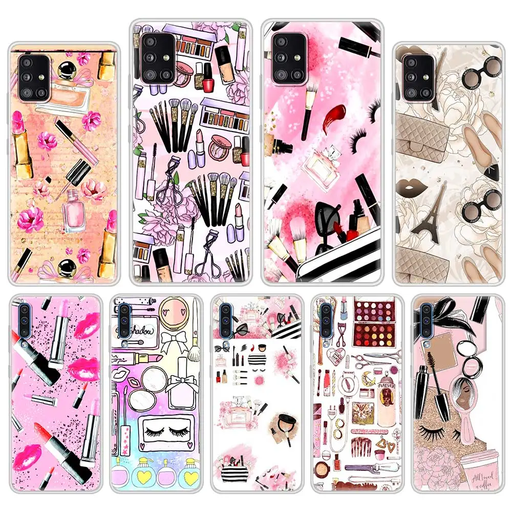 

Phone Case for Samsung Galaxy S20 FE S21 S9 S10 Plus Note 20 Ultra 10 Lite 9 Matte Tpu Back Cover Sac Eyelash Makeup Lip