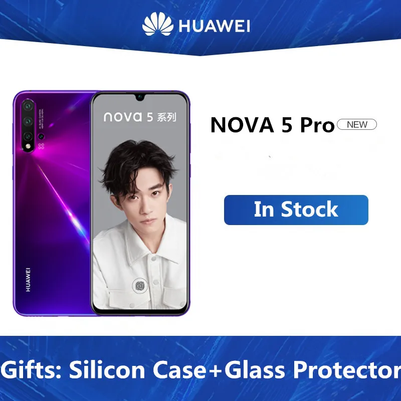 DHL Быстрая HuaWei Nova 5 Pro мобильный телефон Kirin 980 Android 9,0 6,3" ips 2340X1080 8 Гб ram 256 ГБ rom МП NFC