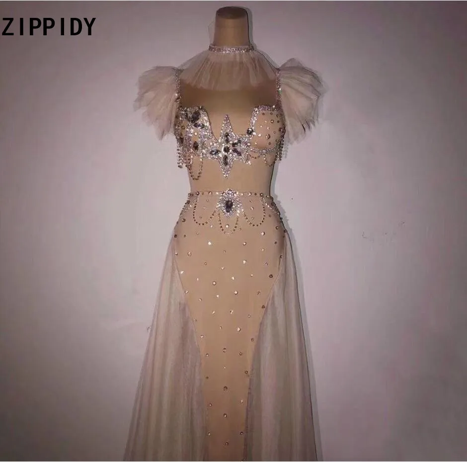 Серебристое Прозрачное платье стразы бара день рождения Празднование