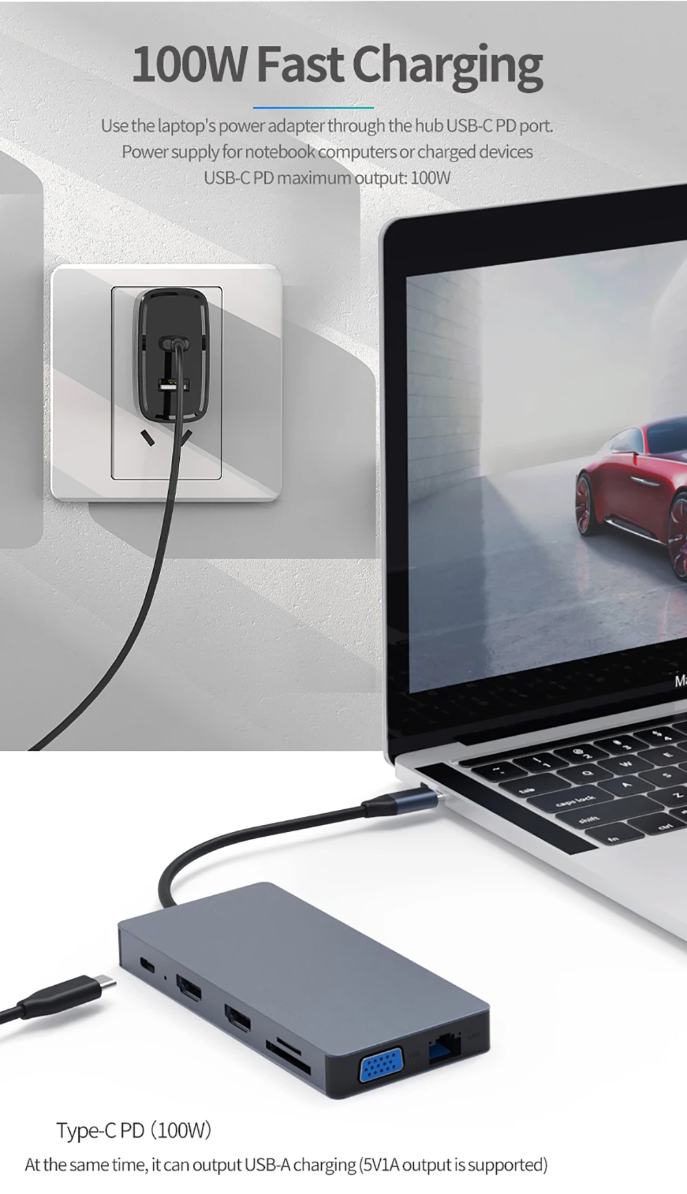 

2021 USB C Hub SD/TF 4K Ultra HD HDMI- Thunderbolt3 MacBook Type C Hub