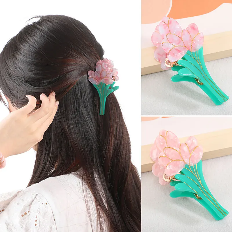 

Exquisite Acrylic Creative Temperament INS Tulip Hair Clip Acetate Hair Clip Shark Clip Bouquet Hairpin Hair Accessories