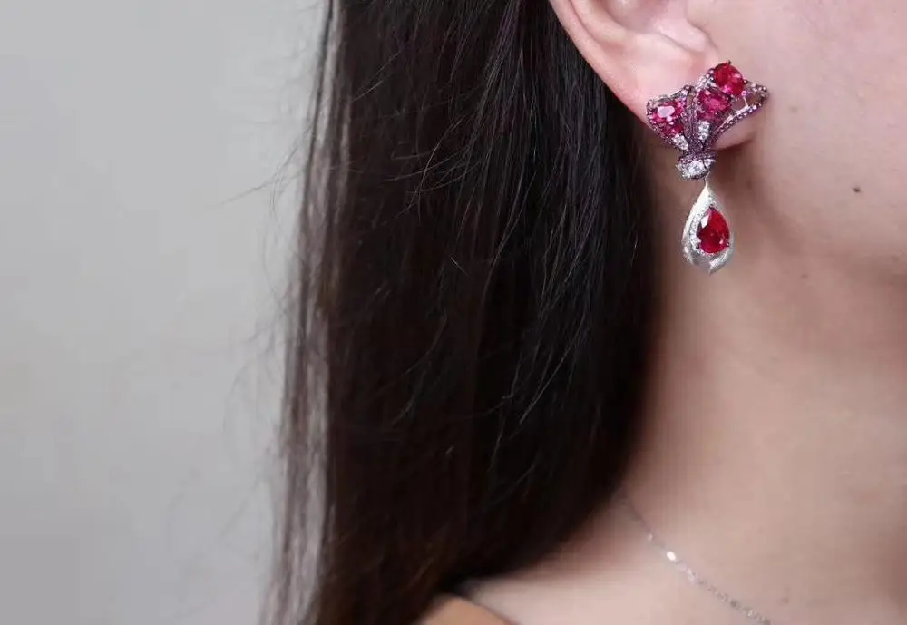 

water drop earring cubic zircon 925 sterling silver fine women jewelry for party wedding red green blue color free shipping