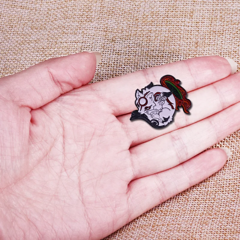 Okami Amaterasu эмалированная булавка белая фотография японская видеоигра значок