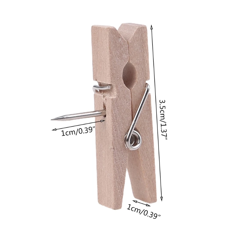 

60pcs Push Pins with Wooden Clips Pushpins Tacks Thumbtacks Creative Paper Clips for Cork Boards Notes Photos Wall Decor