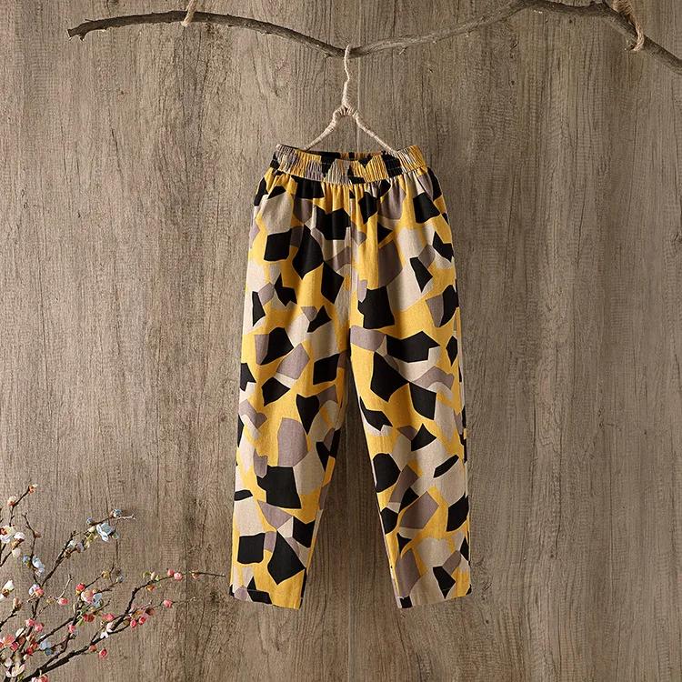 Льняные летние свободные штаны с принтом Харадзюку Готический стиль женские