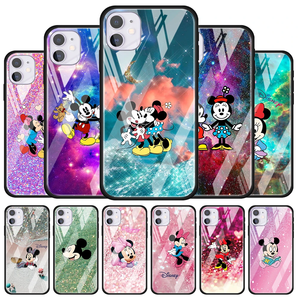 

Mickey Minnie colorful for Apple iPhone 12 Pro Max Mini 11 Pro XS Max X XR 6S 6 7 8 Plus Luxury Tempered Glass Phone Case