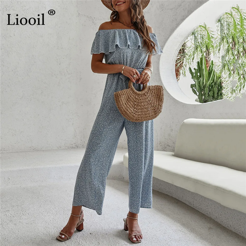 

Комбинезон Liooil женский с открытыми плечами, повседневный бандажный ромпер с цветочным принтом, элегантный Свободный комбинезон для отпуск...