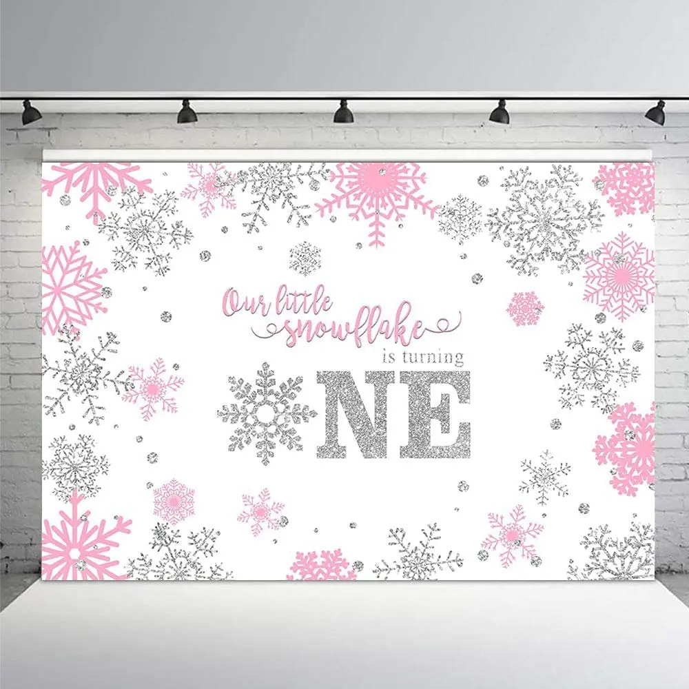 Winter Onederland Photography Backdrop Props Sweet Little Snowflake Happy First One Birthday Pink Silver Winter Wonderland Party