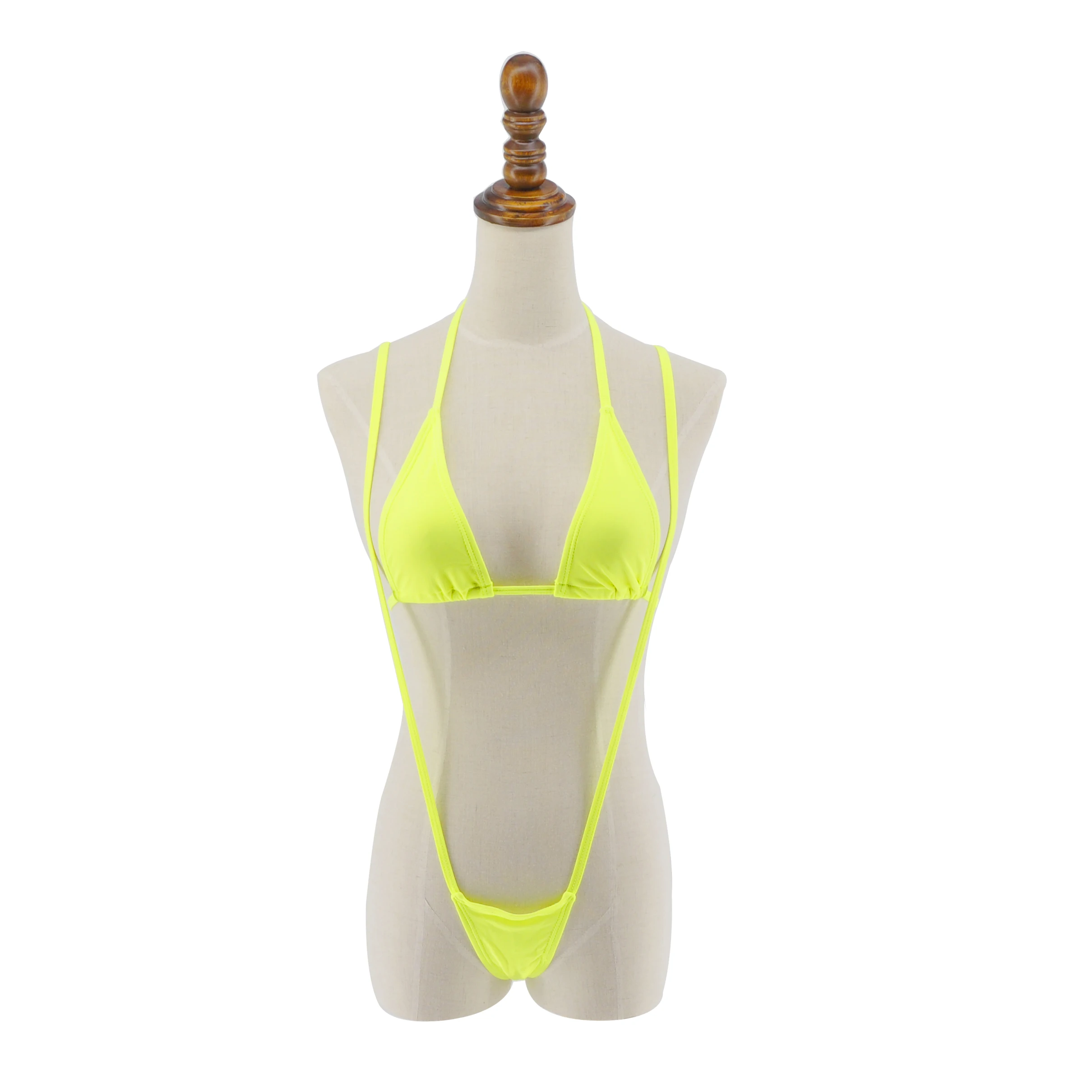Golden Micro G-String Bikini Two Pieces With Thong Bikini Bottom Minimal Coverage Bathing Suits Extreme Barely Swimsuit