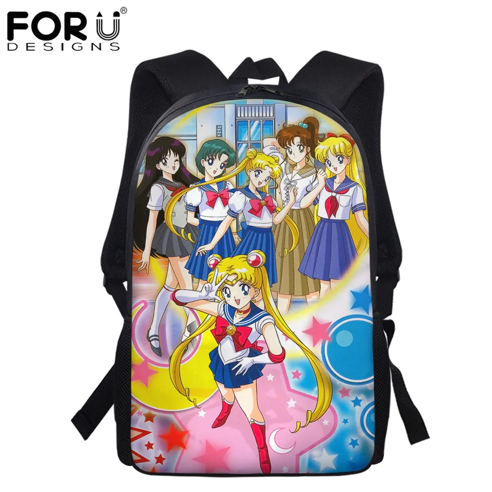 Школьный рюкзак FORUDESIGNS с мультяшным Сейлор Мун, повседневные сумки на плечо для девочек, вместительные холщовые сумки для книг для подростк...