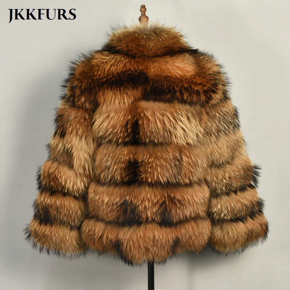 

2021 Winter Real Raccoon Fur Coat With Collar Women's Thick Warm Fur Jacket Big Fluffy Fur Lady Fashion Luxury Style S7556