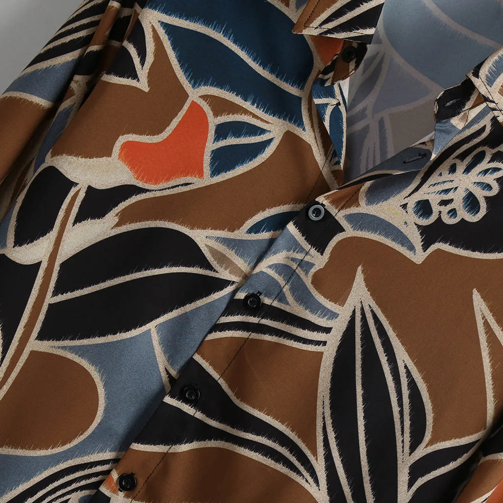 Feitong/Мужская рубашка с принтом в этническом стиле, свободная винтажная блуза с длинным рукавом и отворотом, женские пляжные Гавайские рубашки, мужские рубашки размера плюс