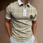 Рубашка-поло мужская повседневная с коротким рукавом, клетчатый Топ контрастных цветов на молнии с круглым вырезом, модная футболка, лето 2021