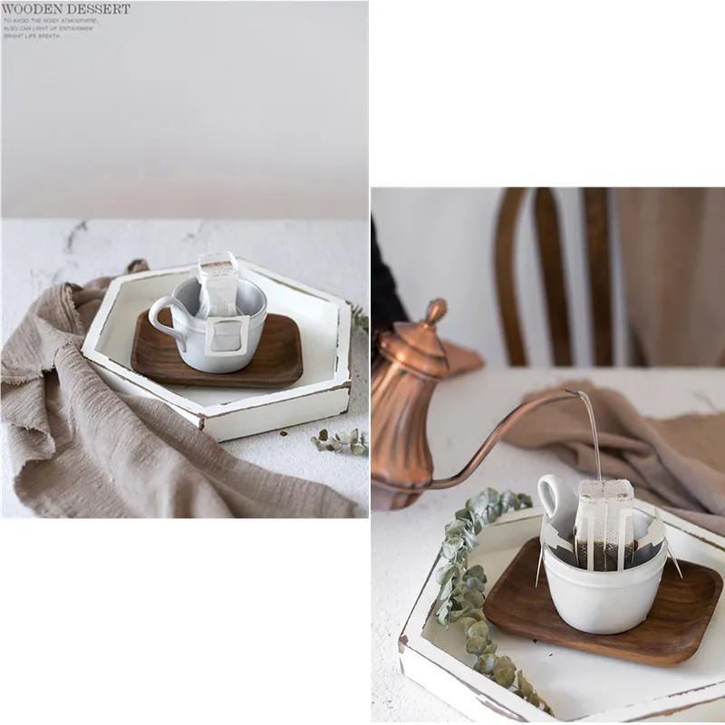 Tobs Hexagon wood tray vintage white style handmade cupcake cake table decoration dessert makeup jewelry holder ring trays | Дом и сад