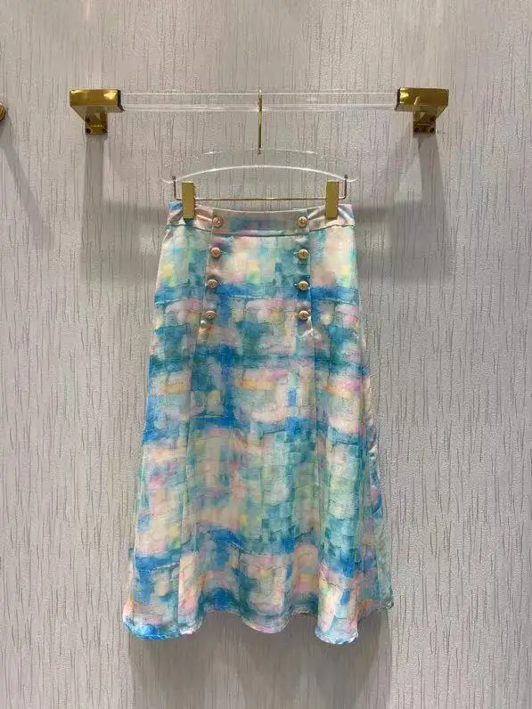 

Женская дизайнерская юбка миди, элегантная подиумная юбка с принтом в богемном стиле на пуговицах, осень 2021