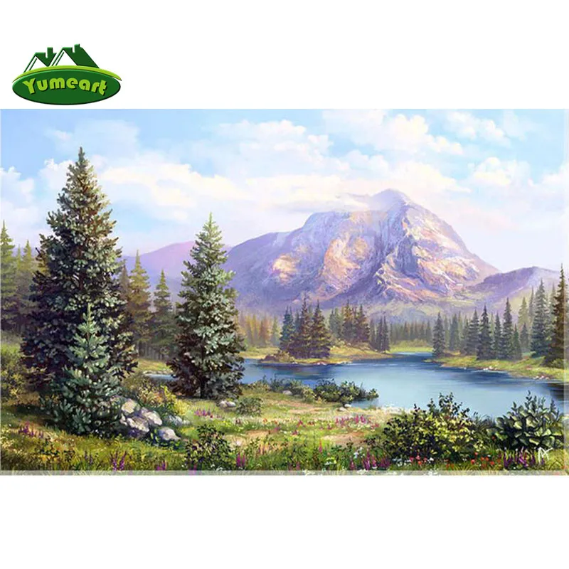 YUMEART Алмазная 5D картина сделай сам алмазная живопись красивый горный лес вышивка