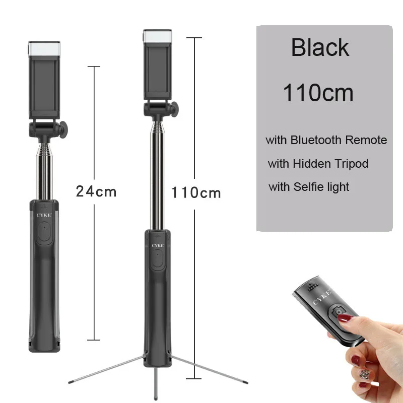 Black 110cm Светодиодный заполняющий свет палка для селфи 3 в 1 выдвижное устройство Bluetooth Скрытая телефона штатив монопод палка для селфи для iPhone смартфона - Цвет: Black 110cm