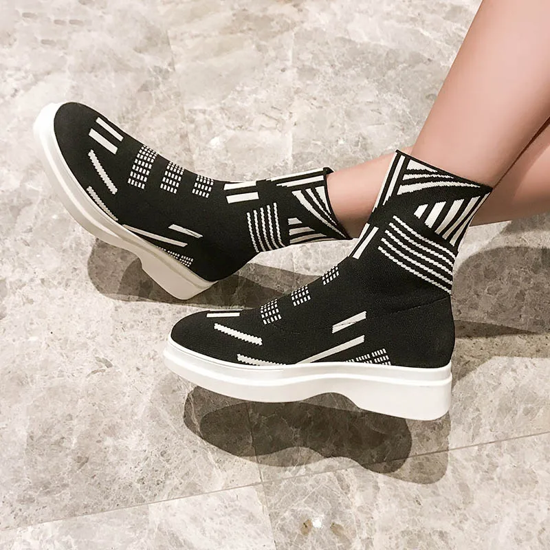 Phoentin/черный и белый носок женские ботинки коллекция 2019 года ботильоны из