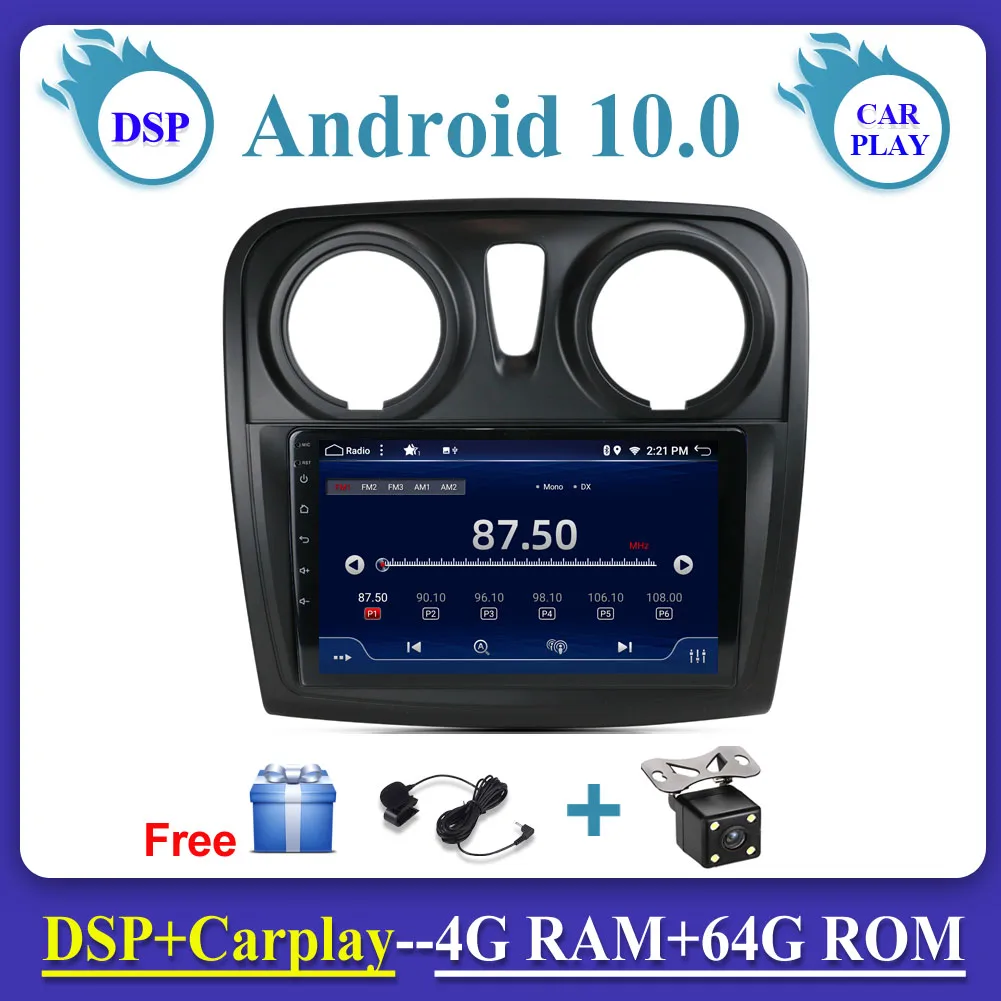 

Автомобильный мультимедийный плеер 9 дюймов для Renault Dacia Logan 2 Sandero 2012-2017 PX6 4 Гб + 64 Гб SWC Mirror Link, Бесплатная камера, карта DSP, CARPLAY