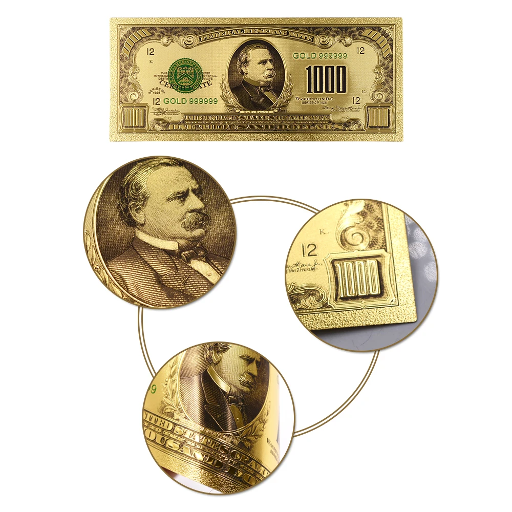 Американский 24k Красочные золотые банкноты для дома декоративные 1918 год 1000