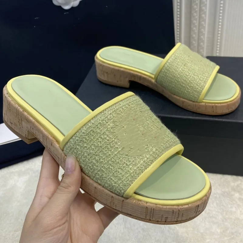 

Prowow Wooden Bottom Slippers Solid Towel Material Shoes Women Square Heels Outside Women Shoes Fashion Slippers 2021