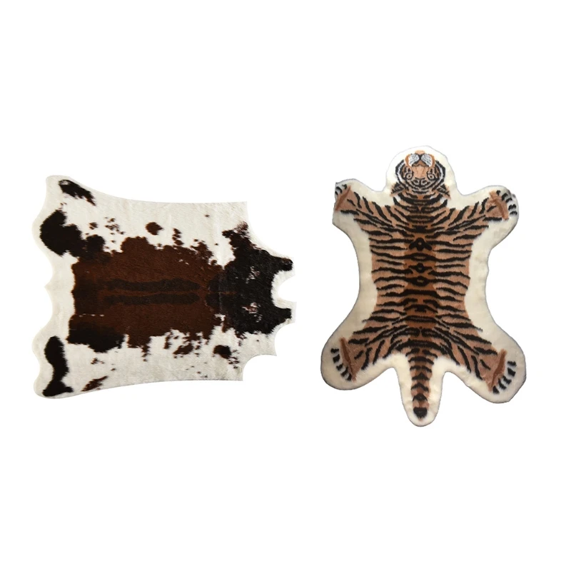 Асимметричный ворсистый коврик для стула из искусственной коровы с принтом