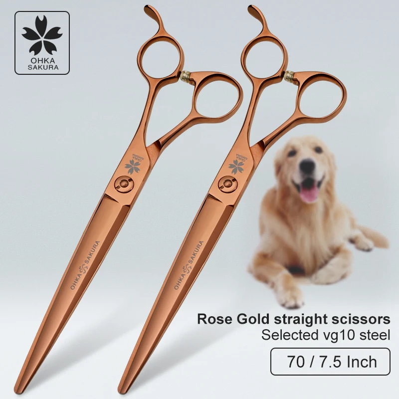 Rose gold large cut direct shear 7.0 7.5 inch imported vg10 pet beautician special high-grade hair trimming scissors