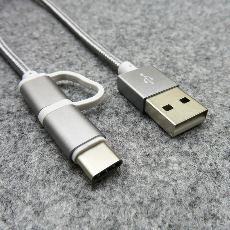 2 в 1 USB кабель type C Micro USB кабель для быстрой зарядки многофункциональный USB C нейлоновая оплетка для samsung 9 Android кабели для мобильных телефонов