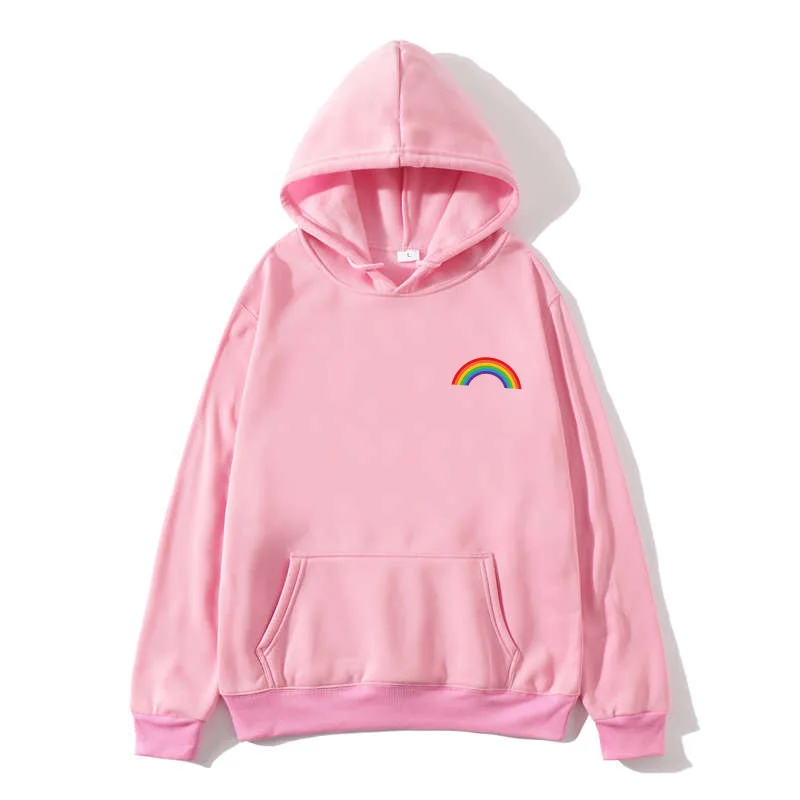 New Harajuku Rainbow Print Hooded Lady Korean Kawaii Sweatshirt Usagi Aesthetic Super Dalian Hoodie Girl Streetwear