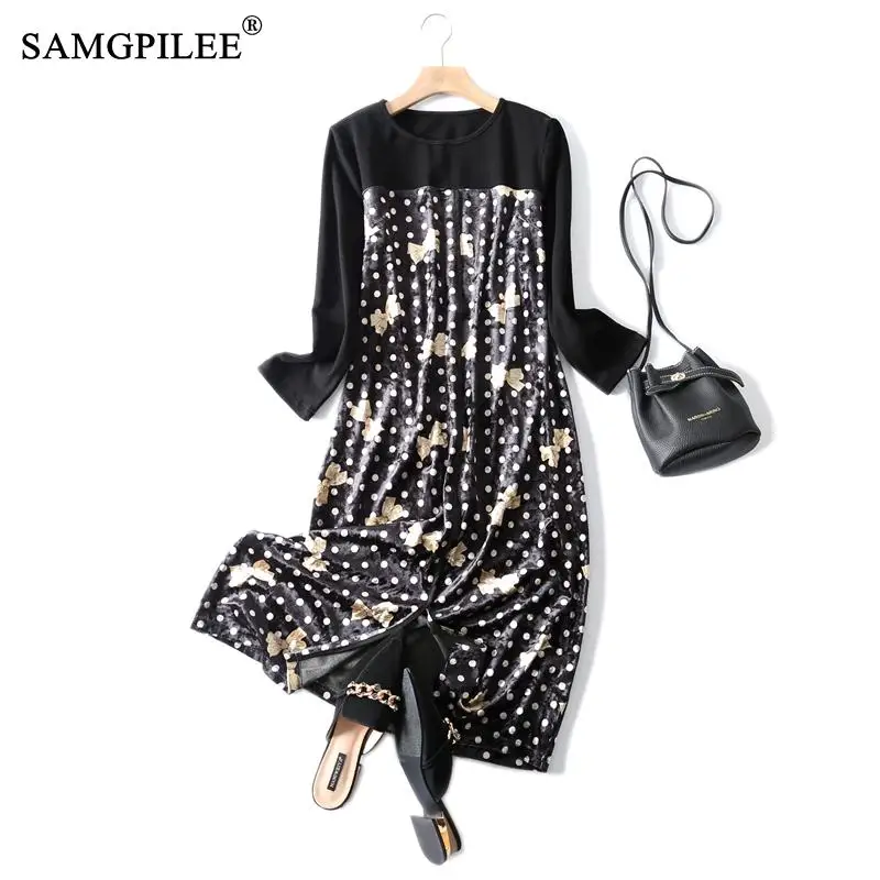 

Women Clothing Winter 2021 Vestido Casual Dresses A-line Print Full Sleeve Plus Size Empire O-neck Autumn Dress For Woman 4XL