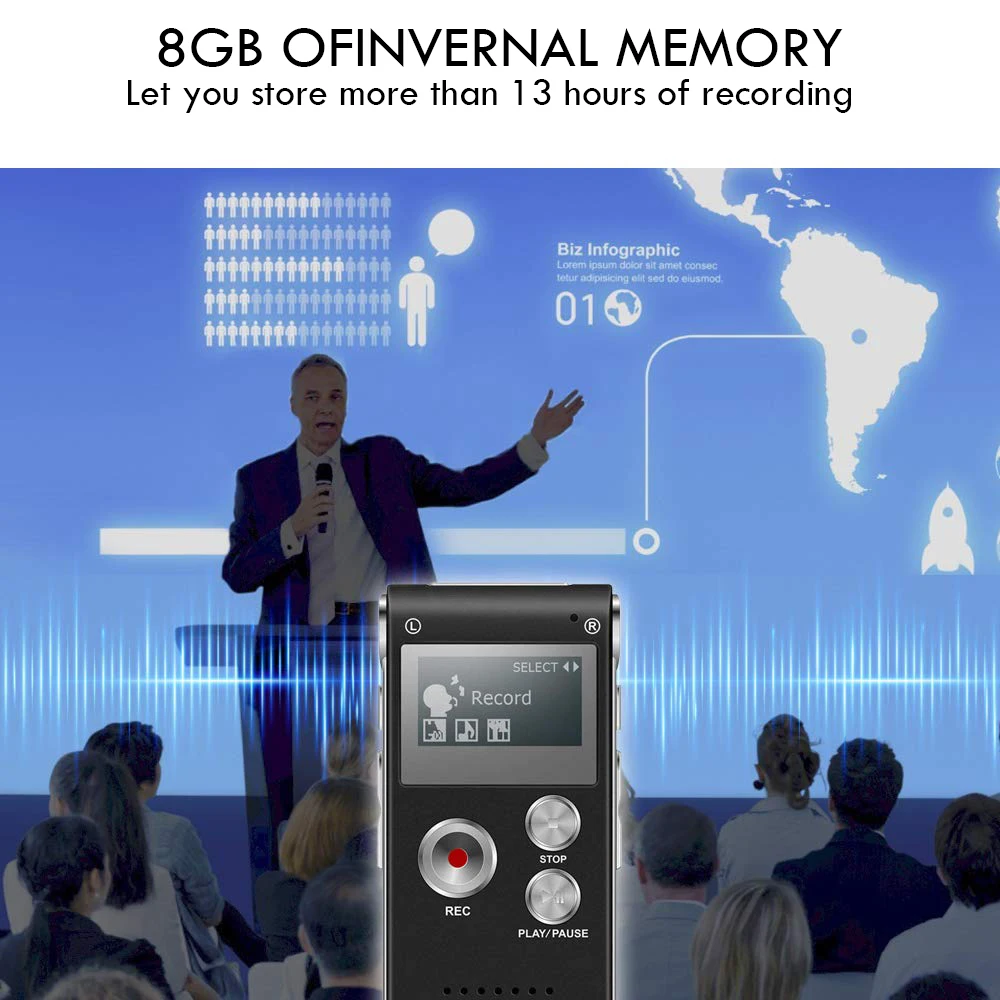 8 ГБ Цифровой диктофон перезаряжаемый Диктофон Телефон аудио плеер Высокое
