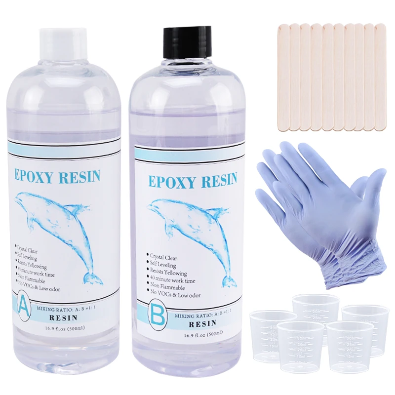 1:1 Clear Epoxy Resin Crystal Clear Art Resin Epoxy 2 Part Epoxy Casting Resin Kit with Measuring Cups, Stick, Silicone Gloves