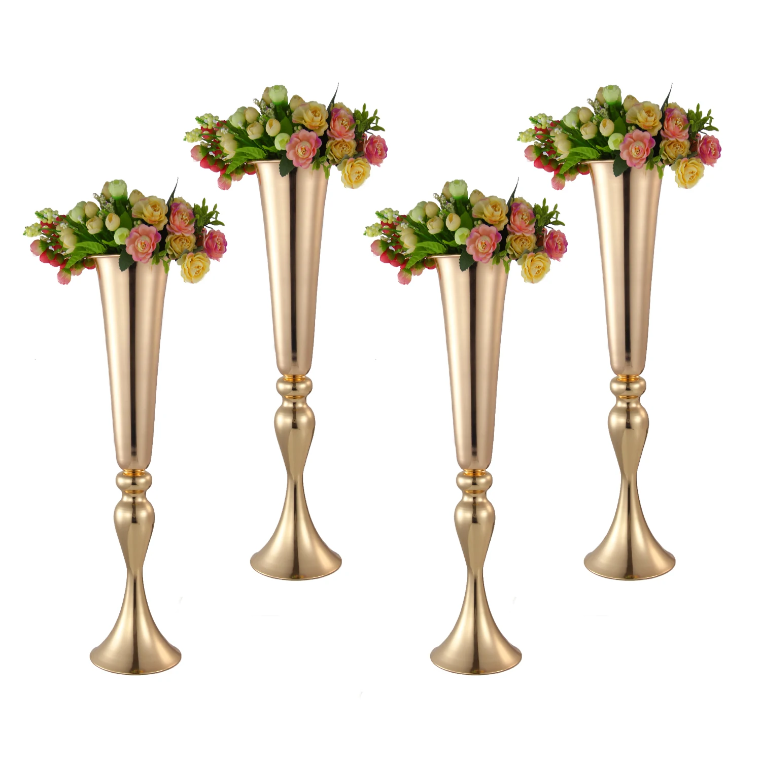 

4Pcs/set 21.6 Inches Tall Wedding Flower Vase Gold Flower Pots Decorative Metal Floor Vase for Party Birthday Anniversary Decor