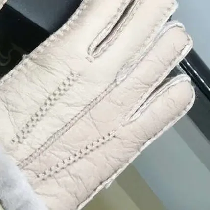 Light pink Зимние перчатки из натуральной овчины для мужчин и женщин, парные перчатки из натуральной овчины и кашемира, теплые кожаные перчатки на весь палец - Цвет: Light pink