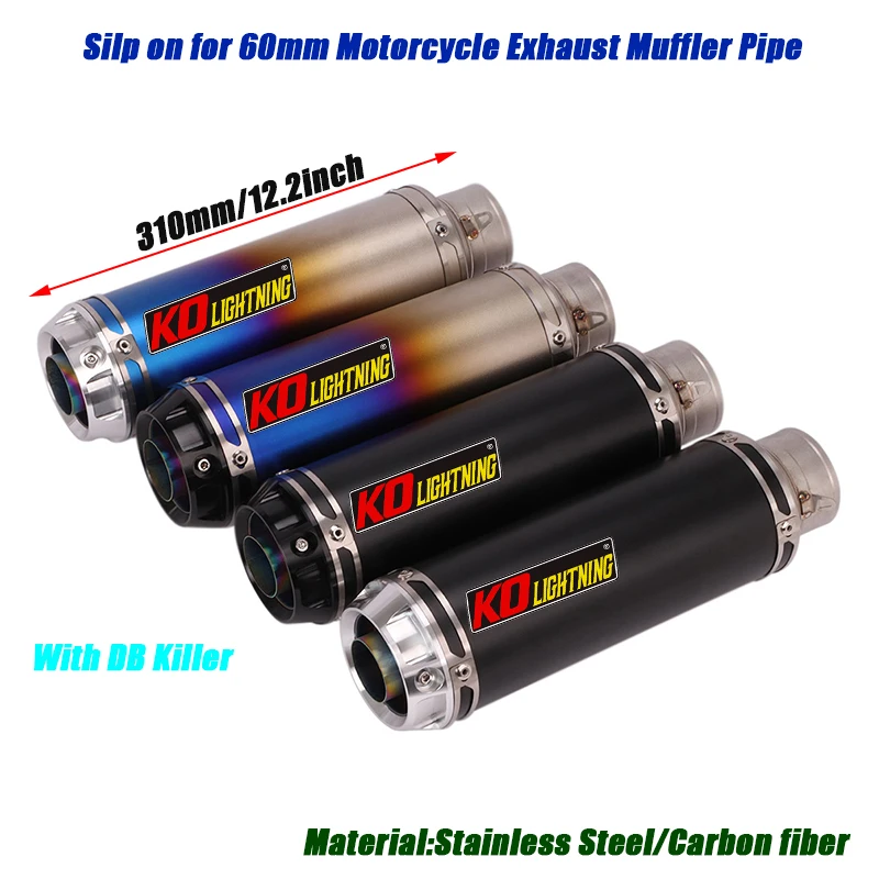

12.2inch Exhaust Vent Tubes Stainless Steel Carbon Fiber Silencer System Silp on for 60mm Motorcycle Muffler Pipe