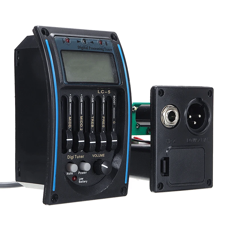 

5-полосный эквалайзер для эквалайзера пьезо-пикапа, ЖК-тюнер, эквалайзер для гитары, эквалайзер высокой/средней/низкой/звуковой и регулятор...