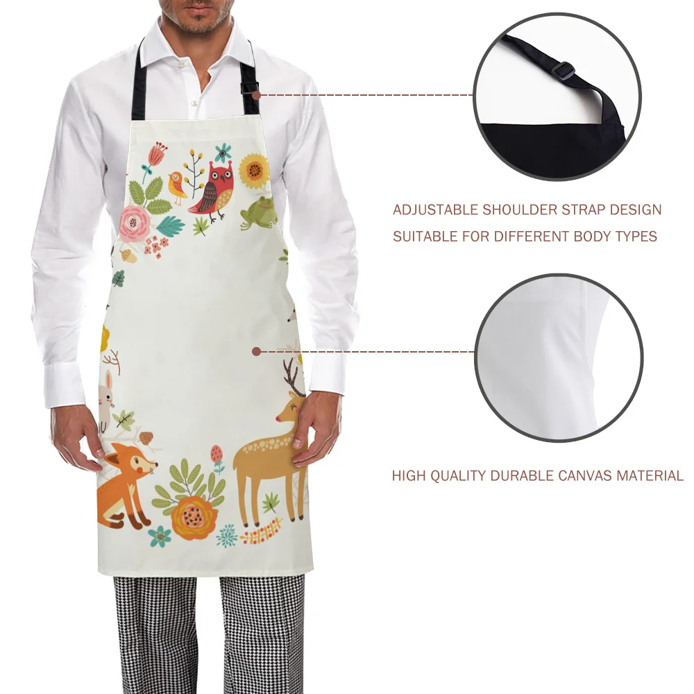 Кухонный Фартук животный венок мультяшный олень лиса белка регулируемый