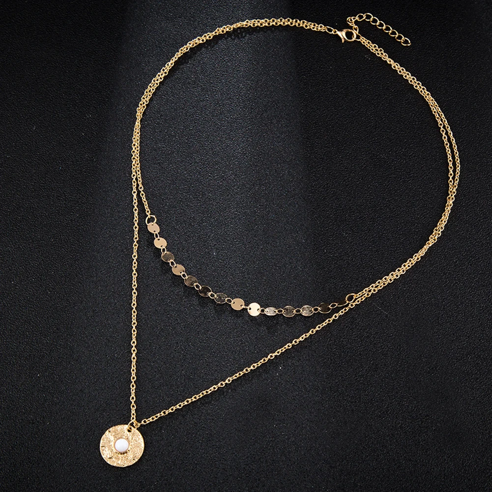 Женское Двухслойное колье-чокер с блестками ожерелье круглой подвеской подарок