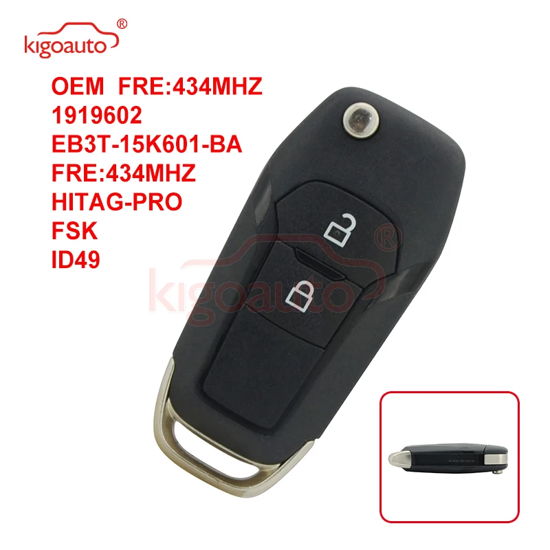 Kigoauto OEM 1919602 EB3T 15K601 BA флип ключ 2 кнопки 433 МГц для Ford Ranger 2016|Ключ от авто| |