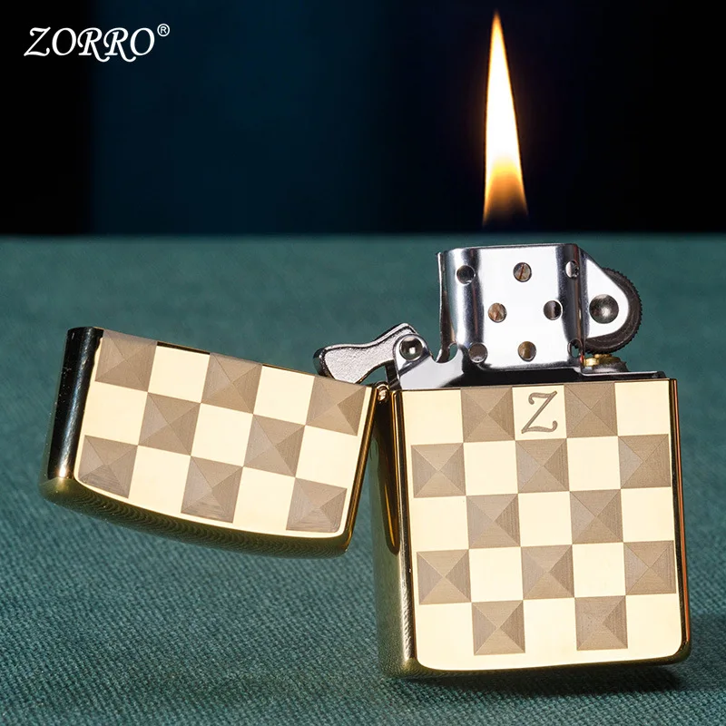

Zorro ветрозащитная керосиновая зажигалка с шлифовальным кругом из чистой меди в старинном стиле ретро квадратный креативный подарок для пар...