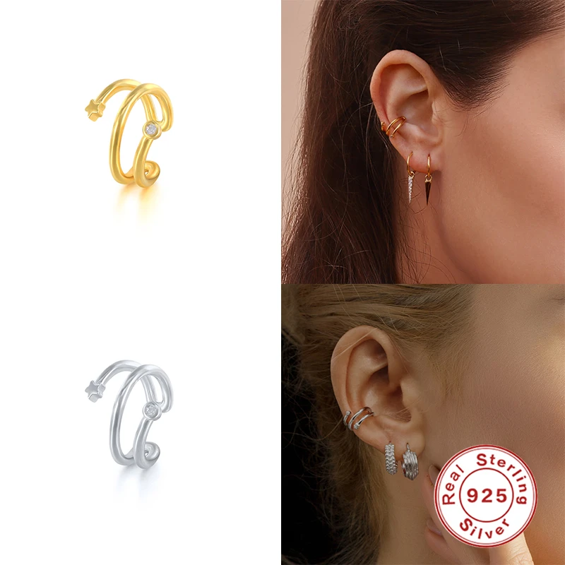 

Aide 925 Sterling Silver Multi Layer Cartilage Ear Cuff For Women Slim Double Twisted Circle Beads Clip Earrings Jewelry 1Piece