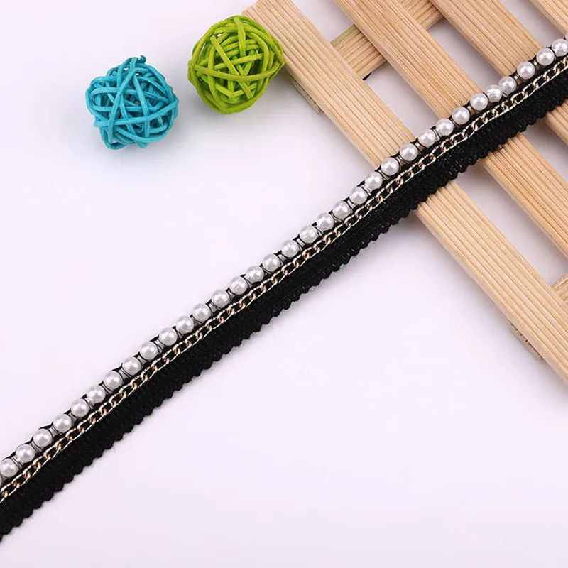 Fashion Embroidery Pearl Chain Lace Fabric Ribbon Trim DIY Clothes Bag Curtain Sewing Garment Accessories |