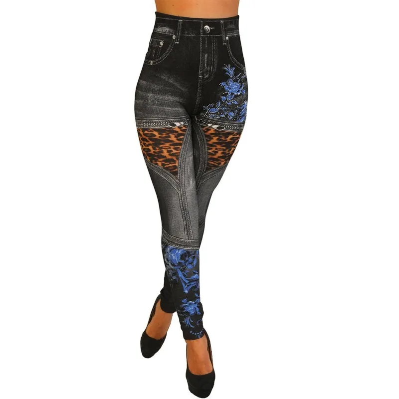 

2021 New Lady Leopard Diamond Embroidered Street Denim Pants Women Black Blue Hollow Out Hole Jeans Punk Fashion Ankle Leggings