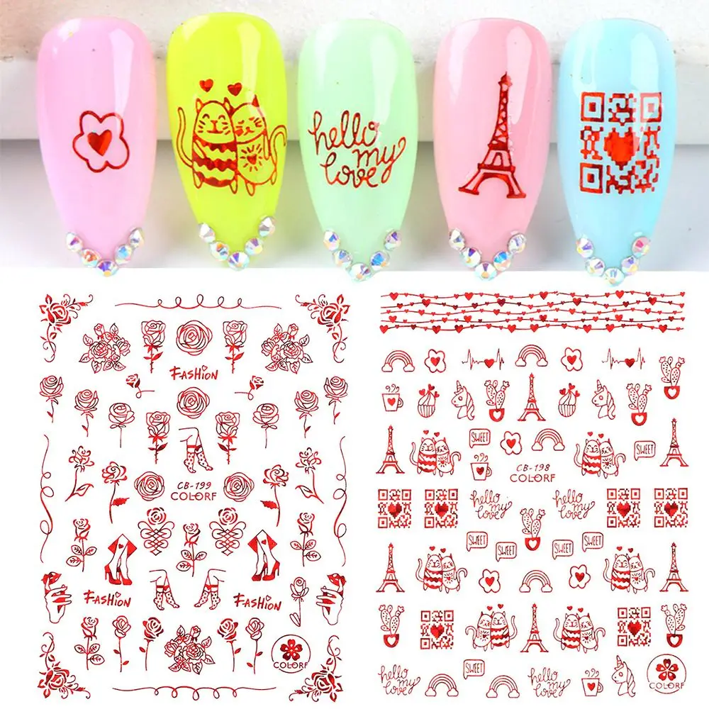 

3D Valentine Lover Heart Lip Abstract Face Nail Stickers Charms Adhesive Decals Sliders Manicure Decoration 40 styles opyional