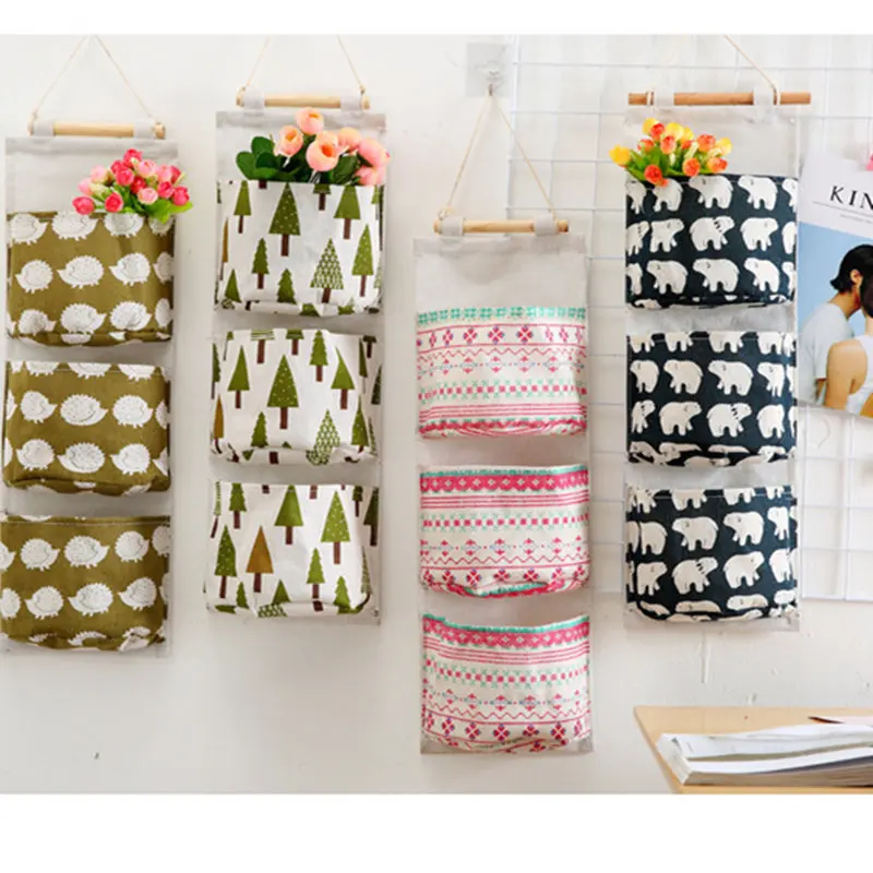 3 кармана милая настенная сумка для хранения косметические игрушки органайзер